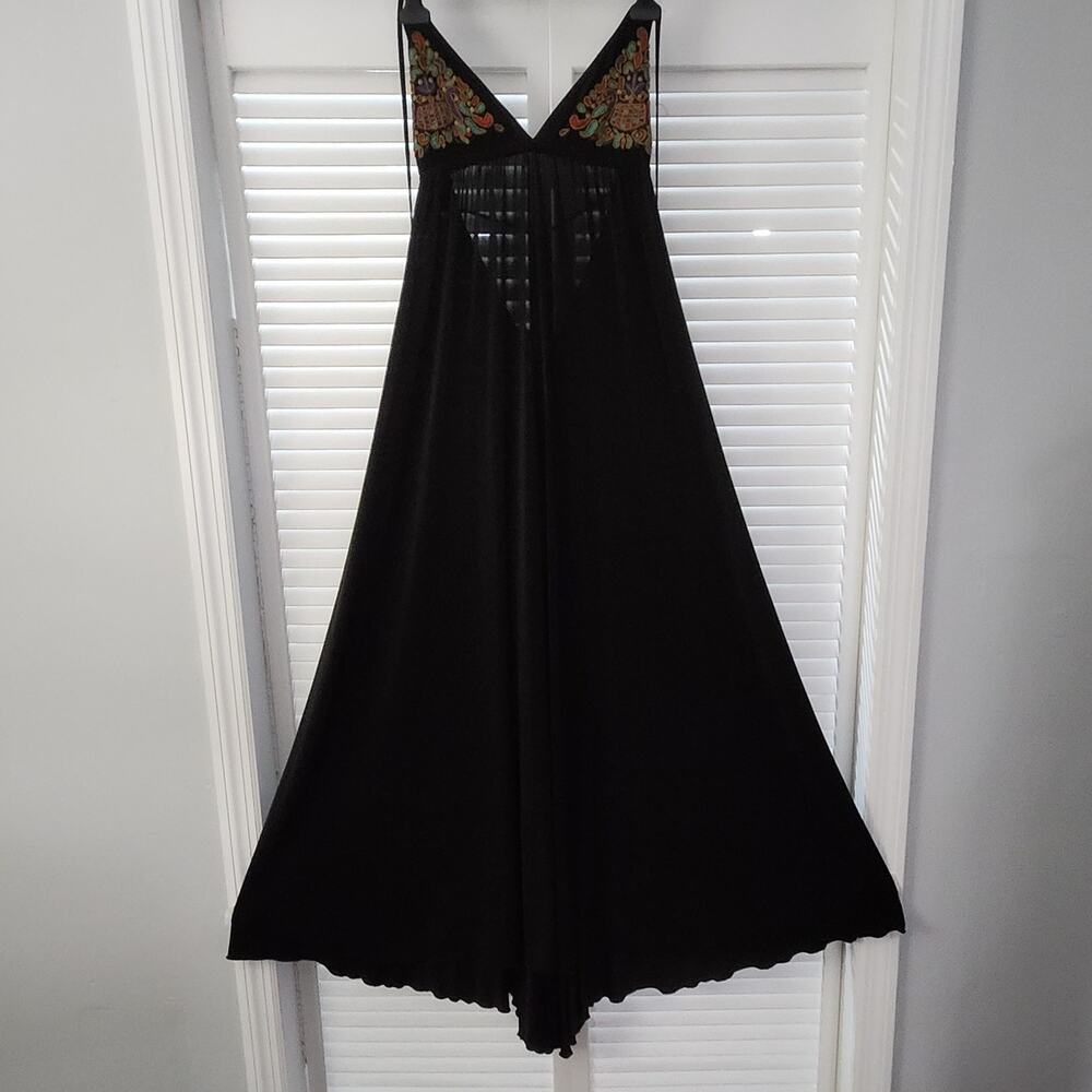 Alexis Floral Embroidered Maxi Dress Black Tiered Boho Formal Size L - Picture 2 of 10
